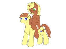 Size: 4000x3000 | Tagged: safe, artist:donnik, oc, oc only, oc:cream pie, oc:sugar pie, pony, unicorn, 2022 community collab, derpibooru community collaboration, brother and sister, chest fluff, ear fluff, female, male, ponies riding ponies, riding, siblings, simple background, stallion, tongue out, transparent background