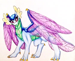 Size: 2097x1692 | Tagged: safe, artist:ask-y, oc, oc only, dragon, hybrid, dragoness, female, interspecies offspring, offspring, parent:princess ember, parent:thorax, parents:embrax, solo, traditional art