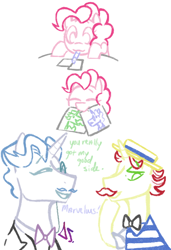 Size: 776x1133 | Tagged: safe, artist:dsstoner, fancypants, flam, pinkie pie, earth pony, pony, unicorn, g4, coloring, comic, cute, drawing, text