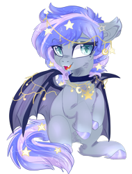 Size: 2133x2812 | Tagged: safe, artist:malicious-demi, oc, oc only, bat pony, pony, bat pony oc, bat wings, choker, ethereal mane, fangs, female, high res, hoof polish, mare, open mouth, open smile, simple background, smiling, solo, starry mane, transparent background, wings