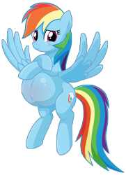 Size: 6300x8700 | Tagged: safe, artist:xniclord789x, rainbow dash, pegasus, pony, g4, belly, belly button, big belly, blushing, crossed hooves, cute, dashabetes, female, flying, looking at you, mare, momma dash, outie belly button, preggo dash, pregnant, simple background, smiling, transparent background