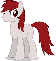 Size: 1922x2098 | Tagged: safe, artist:starcollider, derpibooru exclusive, oc, oc only, oc:heritage glance, earth pony, pony, 2022 community collab, derpibooru community collaboration, earth pony oc, frown, full body, male, missing cutie mark, red eyes, red mane, red tail, shadow, show accurate, simple background, solo, stallion, standing, tail, transparent background, vector