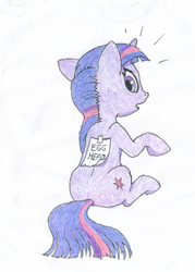 Size: 524x732 | Tagged: safe, artist:friendshipishorses, twilight sparkle, pony, unicorn, g4, implied rainbow dash, prank, solo, tape, traditional art, unicorn twilight