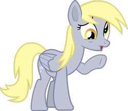 Size: 3462x3000 | Tagged: safe, artist:frownfactory, derpy hooves, pegasus, pony, g4, slice of life (episode), ear fluff, female, folded wings, full body, high res, mare, open mouth, raised hoof, simple background, solo, standing, tail, three quarter view, transparent background, vector, wings