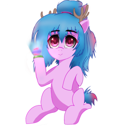 Size: 1234x1228 | Tagged: safe, artist:p+e-n, oc, oc only, deer, 2022 community collab, derpibooru community collaboration, deer oc, eye clipping through hair, eyebrows, eyebrows visible through hair, female, full body, not izzy moonbow, simple background, sitting, solo, transparent background