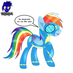 Size: 3840x3840 | Tagged: safe, alternate version, artist:damlanil, rainbow dash, pegasus, pony, g4, catsuit, clothes, comic, cute, eyeshadow, female, goggles, happy, high res, latex, latex suit, looking at you, makeup, mare, open mouth, open smile, raised hoof, rubber, shine, shiny, shiny mane, simple background, smiling, smiling at you, solo, suit, text, transparent background, uniform, vector, wings, wonderbolts, wonderbolts uniform