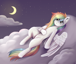 Size: 2001x1701 | Tagged: safe, artist:ske, oc, oc only, pegasus, pony, cloud, crescent moon, moon, night, solo