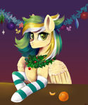 Size: 2501x3001 | Tagged: safe, artist:ske, oc, oc only, pegasus, pony, bust, clothes, happy new year, high res, holiday, new year, portrait, simple background, socks, solo, striped socks, tangerine