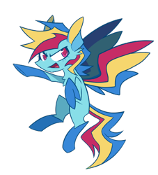 Size: 400x440 | Tagged: safe, artist:s-grunge, part of a set, rainbow dash, pegasus, pony, g4, clothes, female, looking sideways, mare, raised hoof, redesign, simple background, socks, solo, spread wings, transparent background, wings