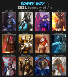 Size: 1000x1128 | Tagged: safe, artist:sunny way, oc, android, big cat, bird, deer, dragon, horse, ki'rinaes, leopard, owl, robot, snake, snow leopard, anthro, equis universe, 2021, alacorna, art summary, exclusive, fanart, female, finished commission, male, mare, patreon, patreon exclusive, patreon reward, stallion