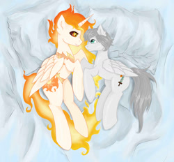 Size: 1400x1300 | Tagged: artist needed, safe, daybreaker, oc, oc:light knight, pegasus, pony, g4, bed, clothes, underwear