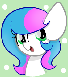 Size: 601x684 | Tagged: safe, artist:sugarcloud12, oc, oc only, oc:sugar cloud, pegasus, pony, abstract background, bust, female, green eyes, mare, open mouth, open smile, pegasus oc, portrait, signature, smiling, solo, two toned mane