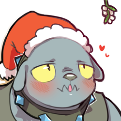 Size: 1159x1159 | Tagged: safe, artist:cold-blooded-twilight, fido, diamond dog, g4, blushing, christmas, collar, hat, heart, holiday, kissy face, lidded eyes, mistletoe, santa hat, simple background, solo, transparent background