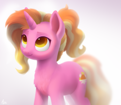 Size: 2300x2000 | Tagged: safe, artist:luminousdazzle, luster dawn, pony, unicorn, g4, chest fluff, cute, digital art, female, high res, looking up, lusterbetes, mare, simple background, smiling, solo