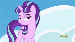 Size: 1280x720 | Tagged: safe, screencap, starlight glimmer, pony, unicorn, g4, season 5, the cutie re-mark, bedroom eyes, discovery family, discovery family logo, female, logo, mare, s5 starlight, solo