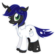 Size: 212x212 | Tagged: safe, artist:khimi-chan, oc, oc only, oc:dark matter, changeling queen, base used, changeling queen oc, clothes, lab coat, simple background, solo, transparent background