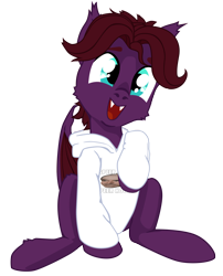 Size: 2440x3018 | Tagged: safe, artist:aaronmk, oc, oc only, bat pony, pony, equestria at war mod, bat pony oc, clothes, high res, hoodie, open mouth, open smile, simple background, sitting, smiling, solo, speer hoodie, sweater, text, the new order: last days of europe, transparent background