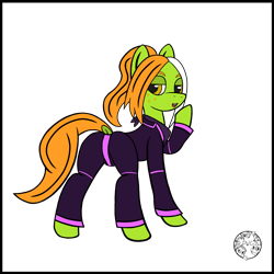 Size: 4000x4000 | Tagged: safe, artist:dice-warwick, oc, oc only, oc:lottery, earth pony, pony, fallout equestria, absurd resolution, bandana, bedroom eyes, butt, clothes, dock, earth pony oc, jumpsuit, looking at you, looking back, looking back at you, open mouth, open smile, plot, raised tail, rear view, simple background, smiling, smiling at you, solo, tail, transparent background