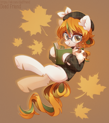 Size: 2528x2860 | Tagged: safe, artist:dedfriend, oc, oc only, pony, book, glasses, high res, leaves, solo, unmoving plaid