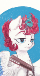 Size: 539x1015 | Tagged: safe, artist:kovoranu, zipp storm, pegasus, pony, g5, my little pony: a new generation, curly hair, female, frown, headcanon, iron, mare, solo