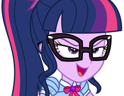 Size: 4091x3178 | Tagged: safe, artist:sketchmcreations, sci-twi, twilight sparkle, equestria girls, equestria girls specials, g4, my little pony equestria girls: better together, my little pony equestria girls: holidays unwrapped, the cider louse fools, bust, evil grin, female, geode of telekinesis, glasses, grin, high res, magical geodes, open mouth, open smile, simple background, smiling, solo, transparent background, vector