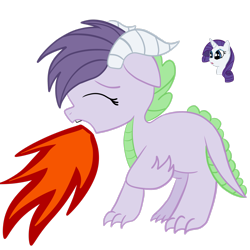 Size: 2449x2449 | Tagged: safe, artist:scoot11, rarity, oc, oc:angie, dracony, hybrid, pony, unicorn, g4, duo, fire, fire breath, high res, interspecies offspring, offspring, open mouth, parent:rarity, parent:spike, parents:sparity, simple background, transparent background