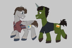 Size: 1188x799 | Tagged: safe, artist:riouku, oc, oc only, oc:chandler bing, oc:joey tribiani, pegasus, pony, unicorn, g5, my little pony: a new generation, chandler bing, crossover, friends, horn, joey tribiani, pegasus oc, sitcom, unicorn oc