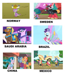 Size: 1280x1464 | Tagged: safe, artist:brandonale, edit, edited screencap, screencap, big macintosh, mistmane, princess celestia, rarity, spike, saddle arabian, campfire tales, dungeons and discords, fall weather friends, g4, inspiration manifestation, magic duel, sonic rainboom (episode), curved horn, horn, mariachi