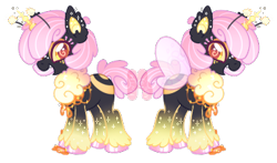 Size: 370x217 | Tagged: safe, artist:khimi-chan, oc, oc only, bee pony, original species, pony, antennae, base used, duo, female, hoof polish, mare, simple background, smiling, transparent background