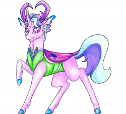 Size: 1874x1697 | Tagged: safe, artist:ask-y, oc, oc only, changedling, changeling, pony, changedling oc, changeling oc, interspecies offspring, offspring, parent:pharynx, parent:starlight glimmer, simple background, solo, traditional art, white background