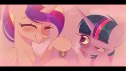 Size: 1280x720 | Tagged: safe, artist:plinckyctt, princess cadance, twilight sparkle, alicorn, pony, unicorn, g4, bandaid, bust, crying, duo, eyelashes, female, mare, smiling, unicorn twilight