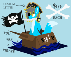 Size: 3999x3209 | Tagged: safe, artist:samsailz, box, commission, eyepatch, flag, hat, high res, pirate, pirate hat, sword, weapon, ych example, your character here