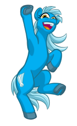 Size: 1044x1704 | Tagged: safe, artist:texasuberalles, oc, oc only, oc:bleu cheese, earth pony, pony, 2022 community collab, derpibooru community collaboration, colored hooves, female, grin, looking at you, mare, not trixie, open mouth, raised hoof, simple background, smiling, solo, standing, standing on one leg, transparent background, underhoof