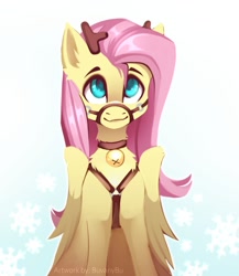 Size: 1042x1200 | Tagged: safe, artist:buvanybu, fluttershy, pegasus, pony, antlers, bell, bell collar, collar, cute, flutterdeer, shyabetes, solo
