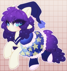 Size: 700x740 | Tagged: safe, artist:cabbage-arts, oc, oc only, oc:star blanket, earth pony, pony, blushing, clothes, commission, commissioner:syleira, dress, earth pony oc, female, solo, watermark