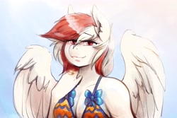 Size: 4096x2744 | Tagged: safe, artist:replica, oc, oc only, oc:array, pegasus, anthro, unguligrade anthro, bikini, bikini top, breasts, cleavage, clothes, doodle, female, jewelry, lidded eyes, looking at you, mare, ring, smiling, solo, swimsuit