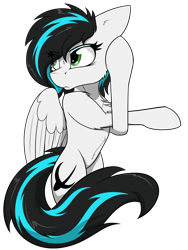 Size: 1200x1600 | Tagged: safe, artist:dangercloseart, oc, oc only, oc:danger close, pegasus, pony, bipedal, cute, female, green eyes, mare, simple background, solo, stretching, transparent background