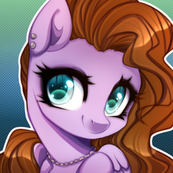 Size: 600x600 | Tagged: safe, artist:cabbage-arts, oc, oc only, oc:hazel doodle, pony, bust, commission, commissioner:pyropell, female, gradient background, jewelry, necklace, solo