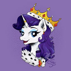 Size: 2048x2048 | Tagged: safe, artist:turtletroutstudios, rarity, pony, bust, crown, high res, jewelry, portrait, purple background, regalia, simple background, solo