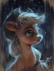 Size: 907x1200 | Tagged: safe, artist:assasinmonkey, applejack, earth pony, pony, g4, cowboy hat, cute, female, hat, jackabetes, mare, rain, signature, solo, stetson