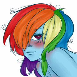 Size: 3000x3000 | Tagged: safe, artist:britty-mae, rainbow dash, human, g4, blushing, female, high res, humanized, pony coloring, simple background, solo, white background