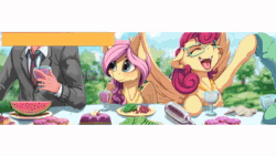 Size: 1280x720 | Tagged: safe, artist:alcor, angel bunny, applejack, discord, fluttershy, gentle breeze, pinkie pie, posey shy, rainbow dash, rarity, spike, twilight sparkle, oc, oc:anon, alicorn, draconequus, dragon, earth pony, human, pegasus, pony, rabbit, unicorn, comic:hearts aflutter, g4, :p, animal, animated, balloon, blushing, bubble, cake, chest fluff, clothes, comic dub, cupcake, dress, drunk, drunk bubbles, drunk rarity, ear fluff, eyes closed, female, food, fourth wall, glasses, group hug, hat, hug, imminent sex, implied gentle breeze, magic, male, mane seven, mane six, marriage, microphone, narration, necktie, now you're thinking with portals, open mouth, pinkie being pinkie, portal, sound, straight, streamers, telekinesis, thumbs up, tongue out, twilight sparkle (alicorn), voice acting, watermelon, wave, webm, wedding, wedding dress