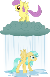 Size: 6076x9389 | Tagged: safe, artist:starcollider, parasol, sunshower raindrops, pegasus, pony, friendship is magic, g4, look before you sleep, .svg available, absurd resolution, cloud, duo, duo female, female, frown, jumping, rain, simple background, spread wings, svg, transparent background, vector, wet, wet mane, wings