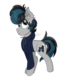 Size: 2640x3118 | Tagged: safe, artist:thepinkbirb, oc, oc only, oc:coaldusk, earth pony, pony, clothes, colt, digital art, foal, high res, hoodie, looking up, male, solo, stallion