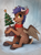 Size: 1550x2100 | Tagged: safe, artist:yakovlev-vad, oc, oc only, oc:arny, deer, deer pony, original species, peryton, christmas, christmas tree, holiday, lacrimal caruncle, slender, snow, snowfall, solo, spread wings, thin, tree, wings