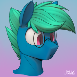 Size: 1000x1000 | Tagged: safe, artist:uliovka, oc, oc only, oc:supermoix, pony, colored pupils, freckles, glasses, gradient background, male, solo, stallion