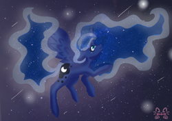 Size: 570x403 | Tagged: safe, artist:niveria25, princess luna, alicorn, pony, g4, female, solo, space