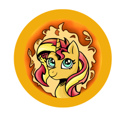 Size: 2000x2000 | Tagged: safe, artist:heatherberserker, sunset shimmer, pony, unicorn, g4, burning, bust, female, fiery shimmer, fire, high res, portrait, simple background, solo, sun, transparent background