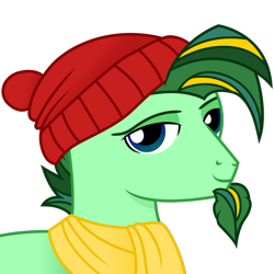 Size: 1000x1000 | Tagged: dead source, safe, artist:cirillaq, oc, oc only, oc:thorny giggles, pony, bust, clothes, commission, facial hair, goatee, male, portrait, scarf, simple background, solo, stallion, transparent background, winter cap