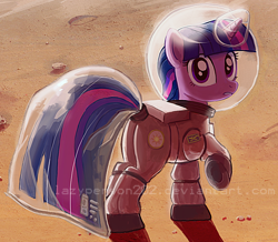 Size: 1232x1073 | Tagged: dead source, safe, artist:sophiesplushies, twilight sparkle, pony, unicorn, g4, astronaut, butt, cropped, female, looking at you, mare, mars, obtrusive watermark, plot, raised hoof, solo, space, space helmet, spacesuit, tail helmet, twibutt, unicorn twilight, watermark
